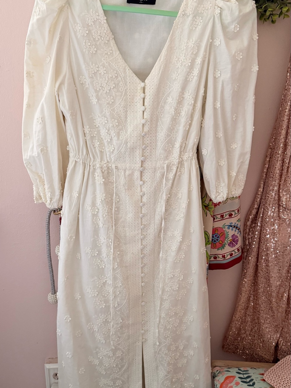 Apt. 9 Cream Floral Embroidered Button-Front Midi Dress